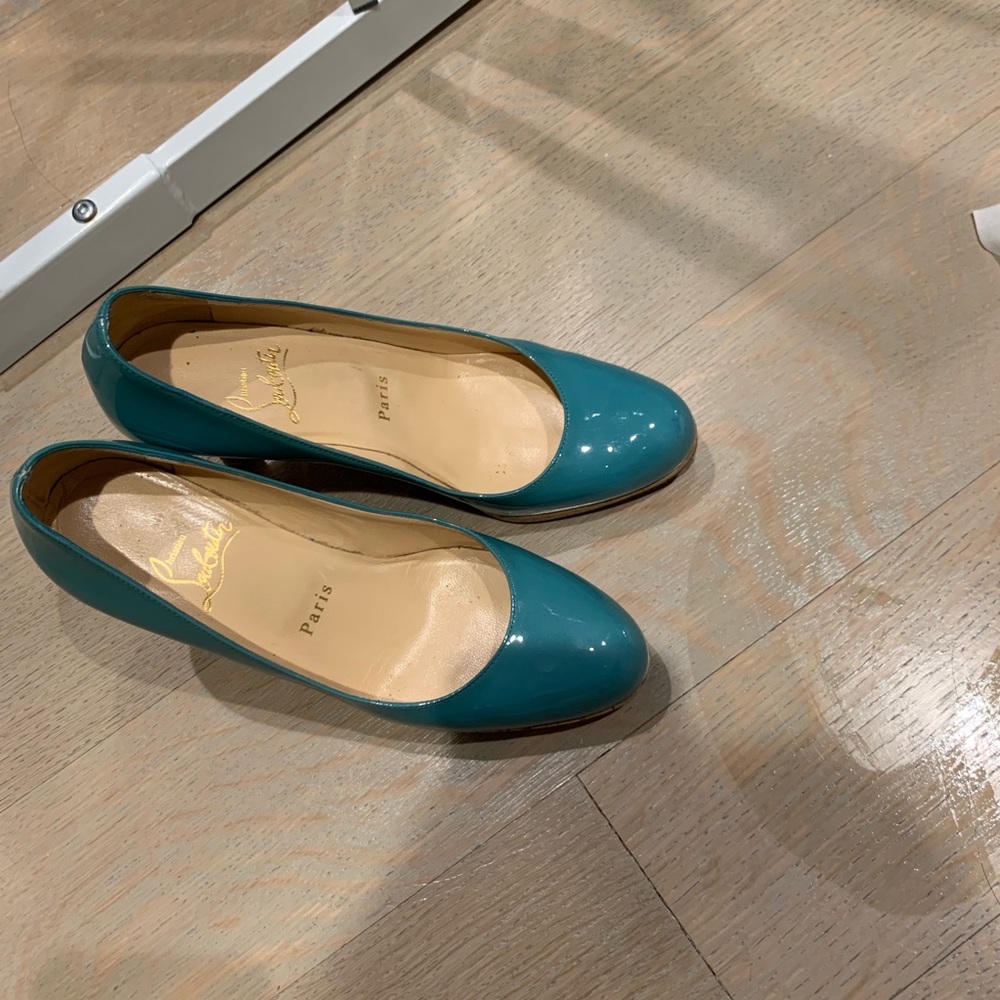 Aqua colored platform heels